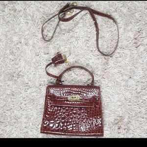 Birkin Inspired Brown Patent Leather Handbag